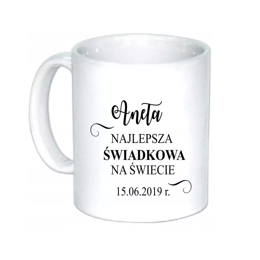 Kubek ŚWIADKOWEJ podziękowanie ŚWIADEK IMIĘ DATA